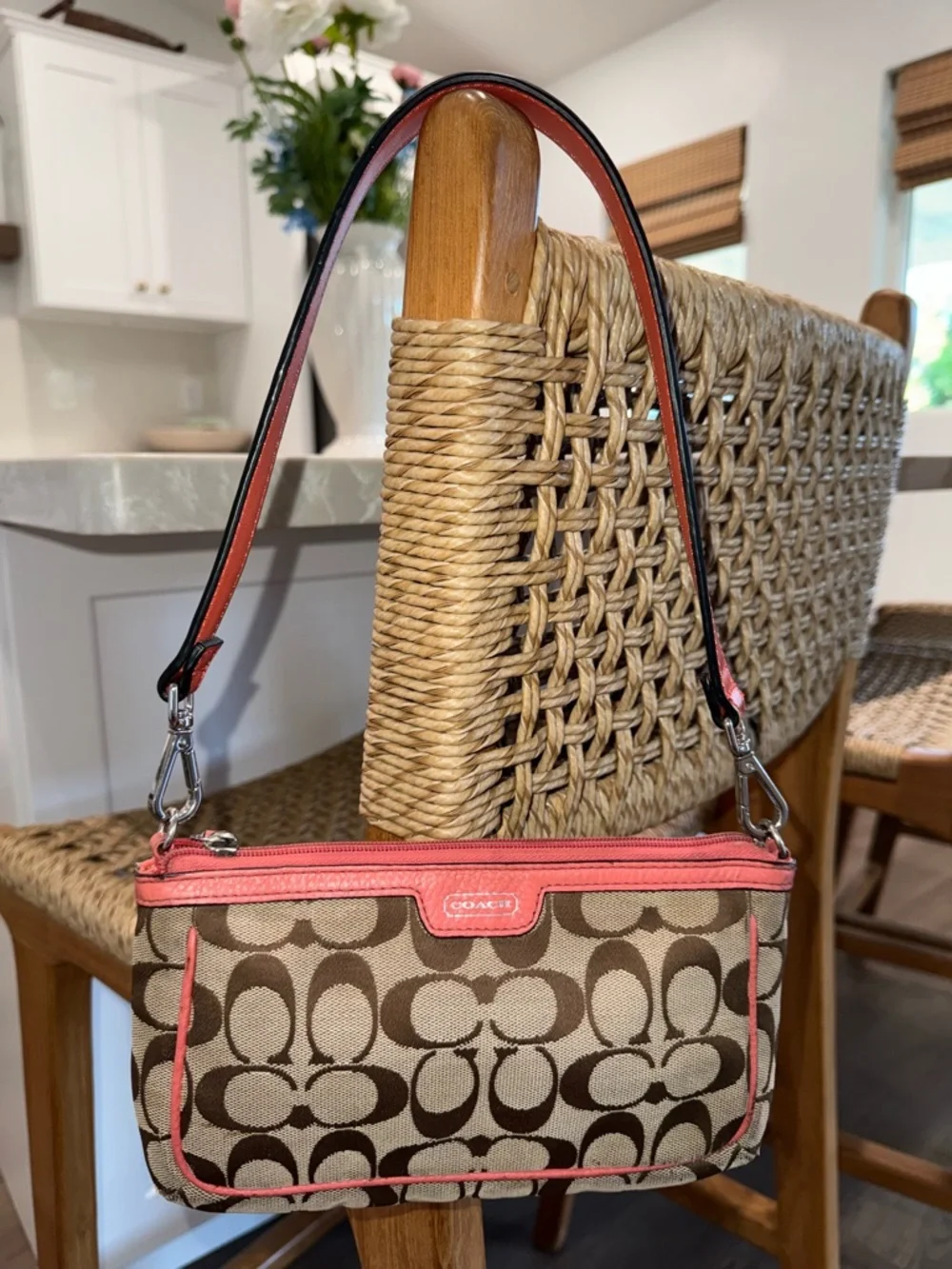 Coach Monogran Canvas Leather Pink Mini Shoulder Bag Wristlet Y2K VTG Designer - Picture 7 of 17